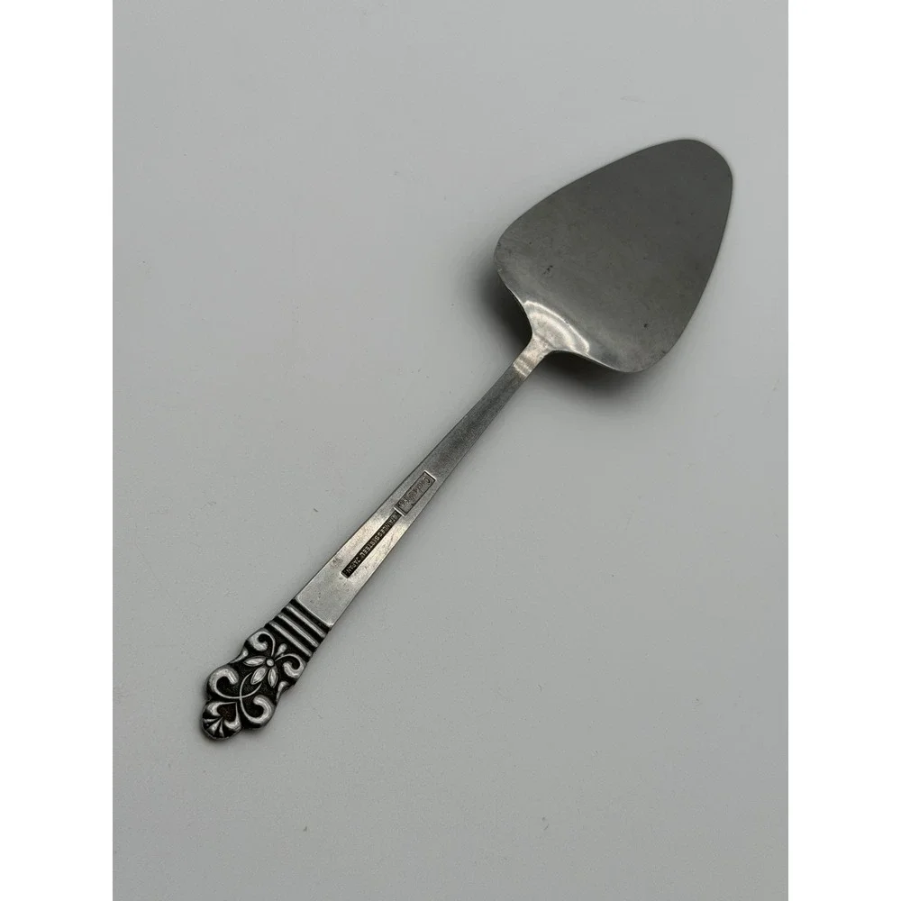 Cambridge Stainless Steel Japan Pie Cake Server Floral Scroll Handle Vintage